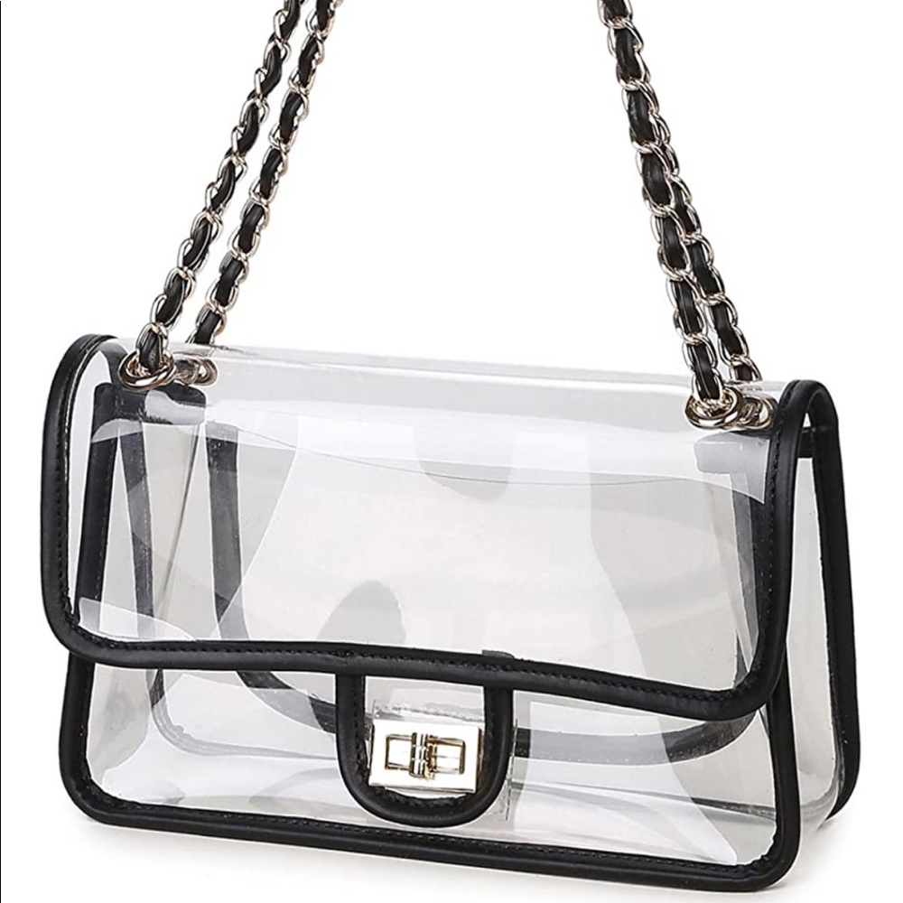 Clear PVC Turn Lock Chain Shoulder Bag
